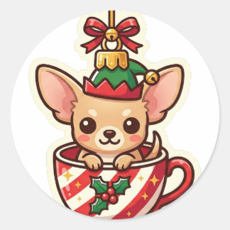 Chihuahua Teetassen-Elfe Weihnachtssticker Runder Aufkleber