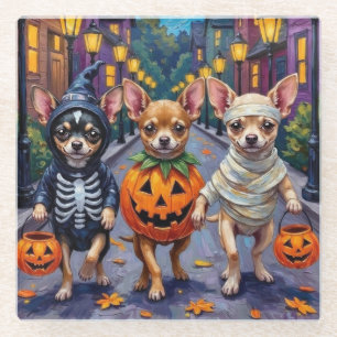 Chihuahua Trick-or-Treating in Halloween-Kostümen Glasuntersetzer