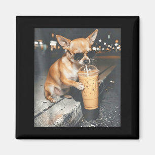 Chihuahua trinkt eisgekühlten Kaffee lustiges Tier Magnet