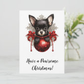 Chihuahua und Bauble Weihnachtskarte Feiertagskarte (Stehend Vorderseite)