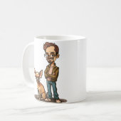 Chihuahua und Mann in Jacke Cartoon-Tasse Kaffeetasse (Vorderseite Links)