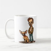 Chihuahua und Mann in Jacke Cartoon-Tasse Kaffeetasse (Links)
