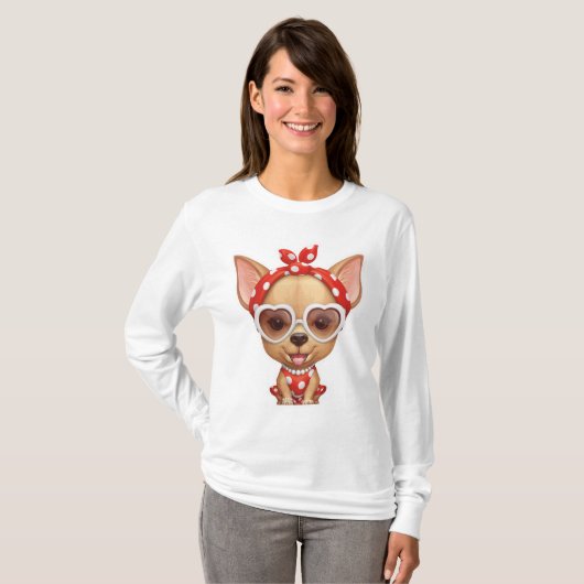 Chihuahua unter dem Mantel einer Retro Schönheit T-Shirt (Vorne ganz)
