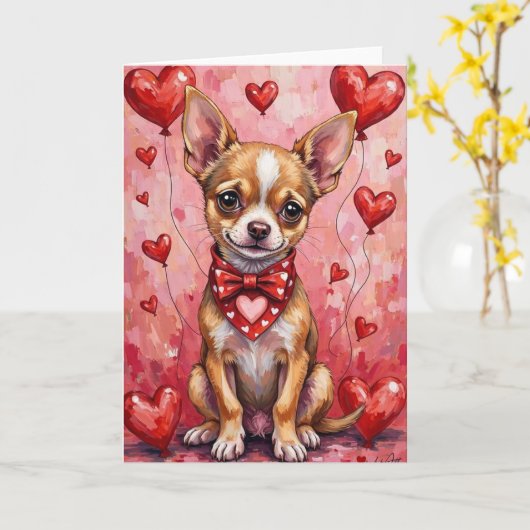Chihuahua Valentine’s Day Dog with Hearts Red Karte (Gelbe Blume)