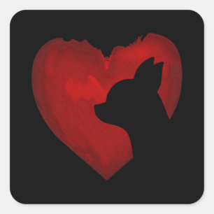 Chihuahua Valentine With Red Heart Painting Ohrts Quadratischer Aufkleber