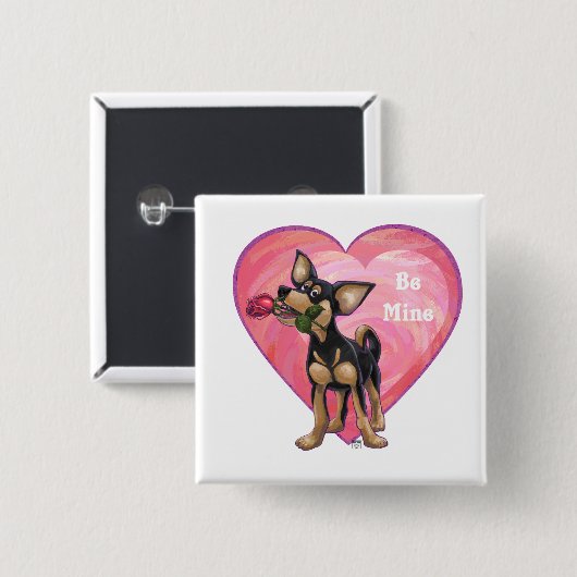 Chihuahua-Valentinstag Button (Vorne & Hinten)