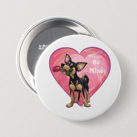 Chihuahua-Valentinstag Button (Vorne & Hinten)
