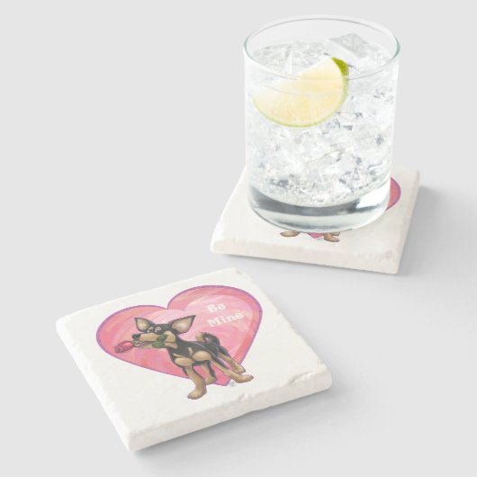 Chihuahua-Valentinstag Steinuntersetzer (Seitenansicht)