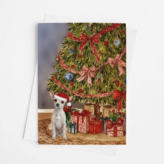 Chihuahua Wasserfarbe unter Weihnachtsbaumkarte Karte