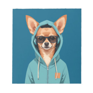 Chihuahua Wearing Hoodie Funny Cool Animal Music Notizblock
