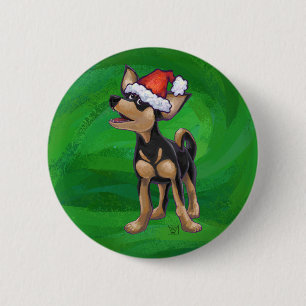 Chihuahua Weihnachten auf Grün Button