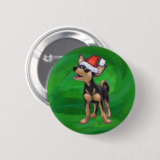 Chihuahua Weihnachten auf Grün Button (Vorne & Hinten)