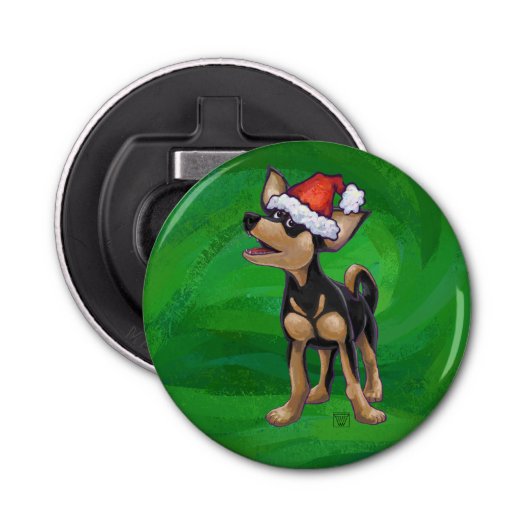 Chihuahua Weihnachten auf Grün Flaschenöffner (Vorderseite)