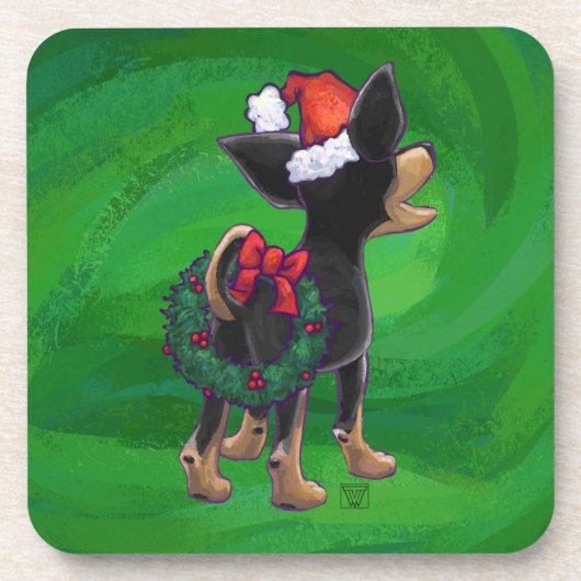 Chihuahua Weihnachten auf Grün Getränkeuntersetzer (Vorderseite)