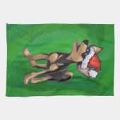 Chihuahua Weihnachten auf Grün Handtuch (Horizontal)