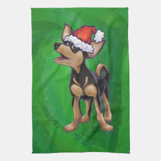 Chihuahua Weihnachten auf Grün Handtuch (Vertikal)