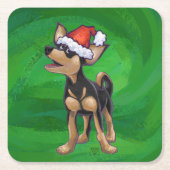 Chihuahua Weihnachten auf Grün Rechteckiger Pappuntersetzer (Vorderseite)