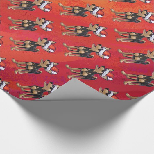 Chihuahua-Weihnachten auf Rot Geschenkpapier (Ecke)