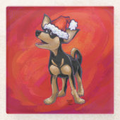 Chihuahua Weihnachten auf Rot Glasuntersetzer (Vorderseite)
