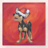 Chihuahua Weihnachten auf Rot Glasuntersetzer (Vorderseite)