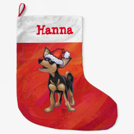 Chihuahua Weihnachten auf Rot Großer Weihnachtsstrumpf