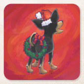 Chihuahua Weihnachten auf Rot Rechteckiger Pappuntersetzer (Vorderseite)