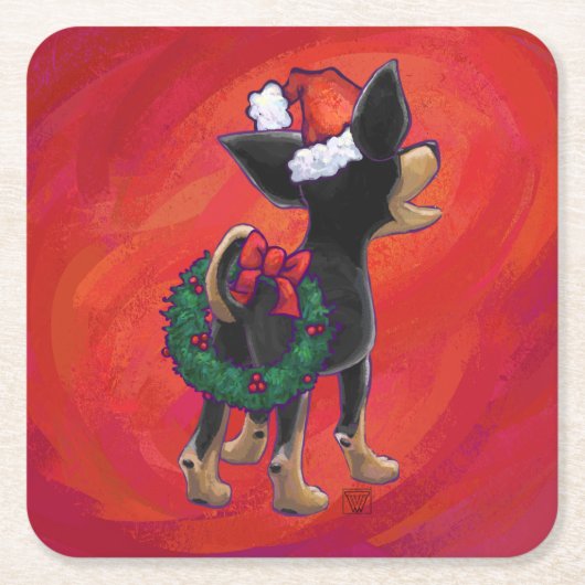 Chihuahua Weihnachten auf Rot Rechteckiger Pappuntersetzer (Vorderseite)