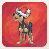 Chihuahua Weihnachten auf Rot Rechteckiger Pappuntersetzer (Vorderseite)