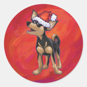 Chihuahua Weihnachten auf Rot Runder Aufkleber
