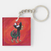 Chihuahua Weihnachten auf Rot Schlüsselanhänger (Rückseite)