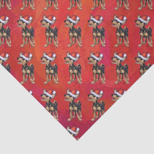 Chihuahua Weihnachten auf Rot Seidenpapier (Ausschnitt)