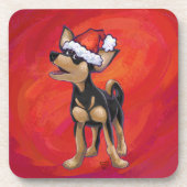 Chihuahua Weihnachten auf Rot Untersetzer (Vorderseite)