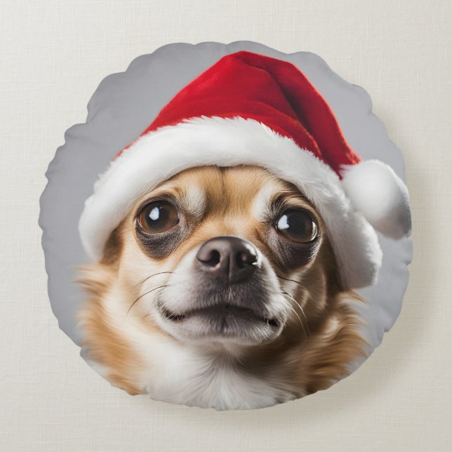 Chihuahua Weihnachten Rundes Kissen (Vorderseite)