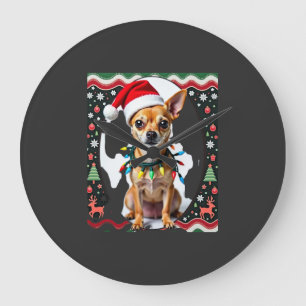 Chihuahua Weihnachten Santa hässlicher Pullover Hu Große Wanduhr