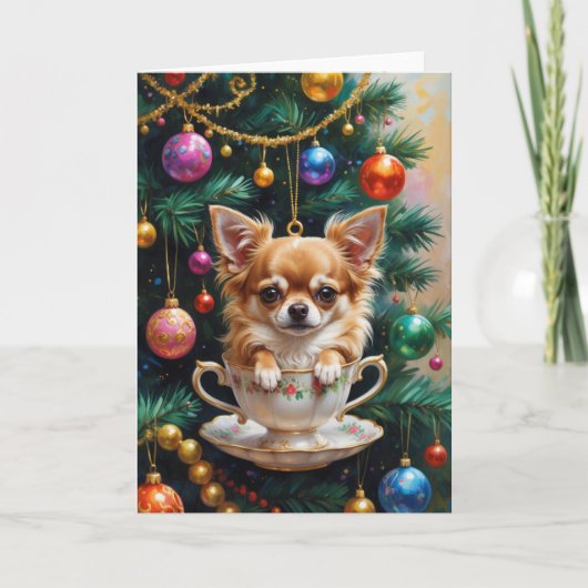 Chihuahua Weihnachts-Teacup Karte (Vorderseite)