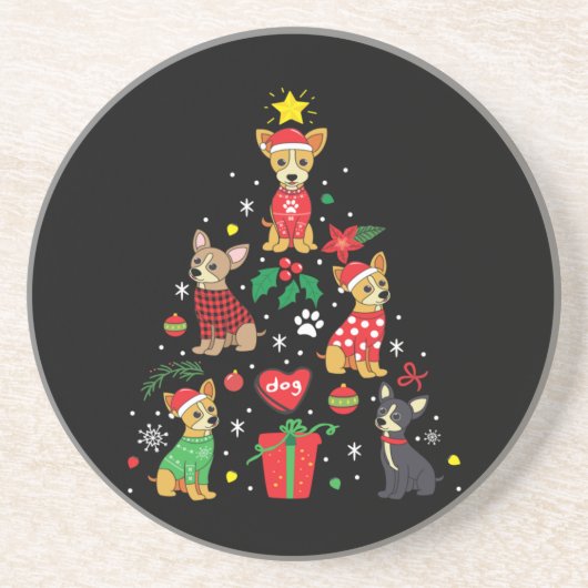 Chihuahua Weihnachtsbaum Getränkeuntersetzer (Vorne)