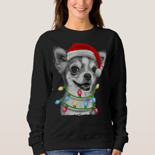 Chihuahua Weihnachtsbaum Lichter Xmas Sweatshirt (Vorderseite)