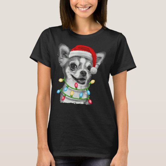 Chihuahua Weihnachtsbaum Lichter Xmas T-Shirt (Vorderseite)