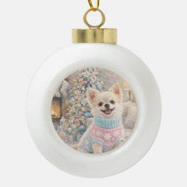 Chihuahua-Weihnachtsbaumanhänger Keramik Kugel-Ornament
