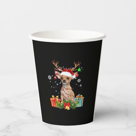 Chihuahua Weihnachtsbeleuchtung Santa Oversified T Pappbecher (Vorderseite)