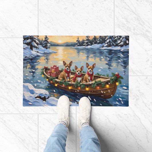 Chihuahua-Weihnachtsboot-Feiertag Fußmatte (Indoor)