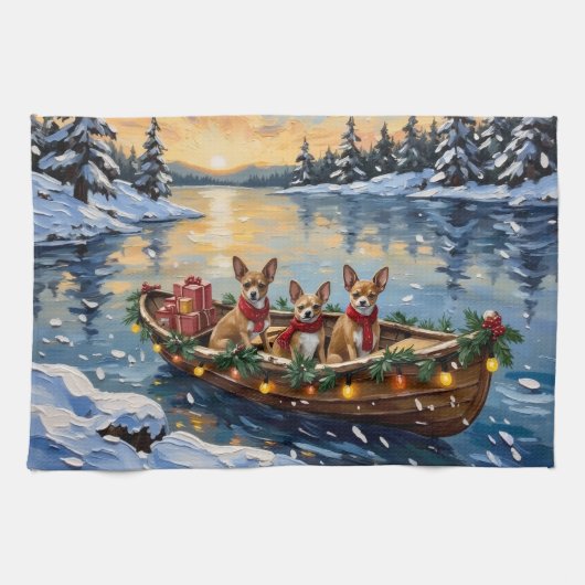 Chihuahua-Weihnachtsboot-Feiertag Geschirrtuch (Horizontal)