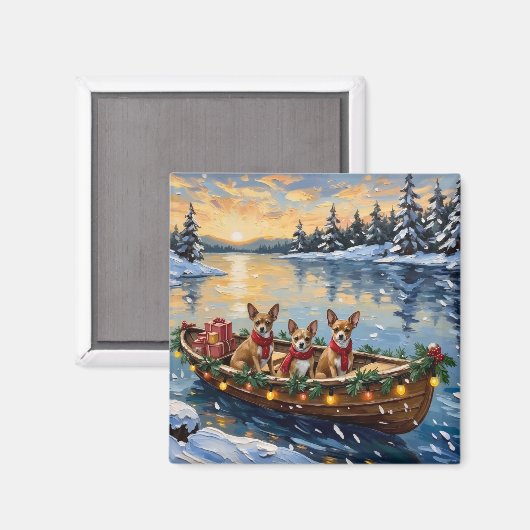 Chihuahua-Weihnachtsboot-Feiertag Magnet (Vorderseite/Rückseite)