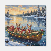 Chihuahua-Weihnachtsboot-Feiertag Magnet (Vorne)