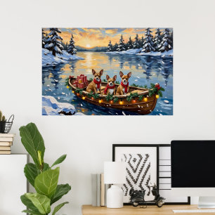 Chihuahua-Weihnachtsboot-Feiertag Poster