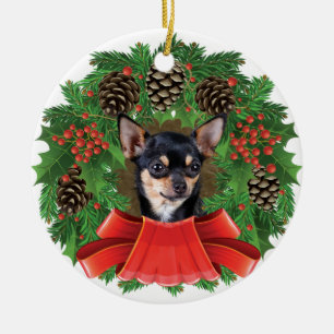 Chihuahua-Weihnachtsfeiertags-Kranz Keramik Ornament
