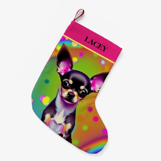 CHIHUAHUA Weihnachtsfest mit Namen. Kleiner Weihnachtsstrumpf (Vorderansicht (hängend))