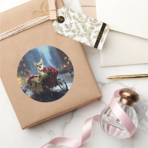 Chihuahua Weihnachtsfest Saison Runder Aufkleber