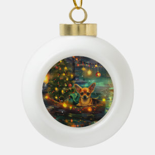 Chihuahua-Weihnachtsfestreise Keramik Kugel-Ornament