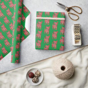 Chihuahua Weihnachtshund Niedliche Silhouette Grün Geschenkpapier